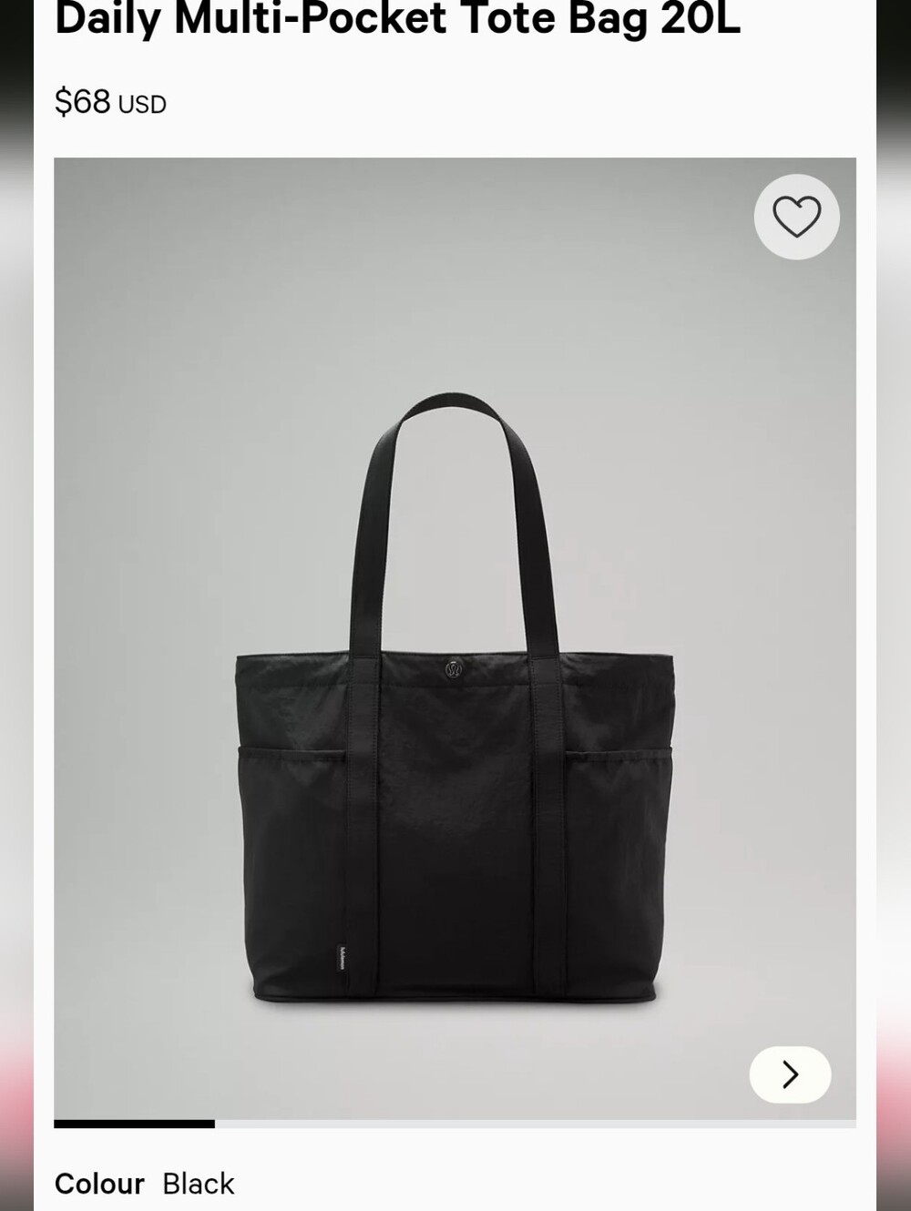 NWT lululemon athletica Black Everyday Tote Bag